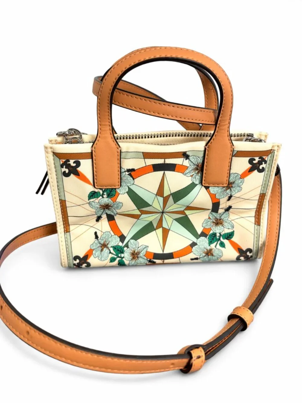 Tory Burch Ella Printed Nylon Mini Tote Bag Crossbody French Cream Floral - Picture 8 of 9